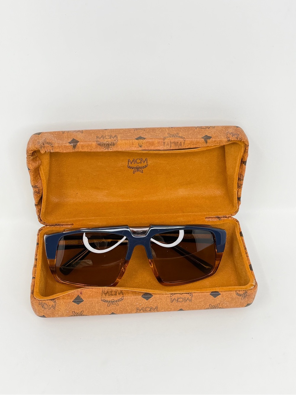 MCM Two-Tone Rectangular Sunglasses - Tortoise & Navy - Picture 10 of 11